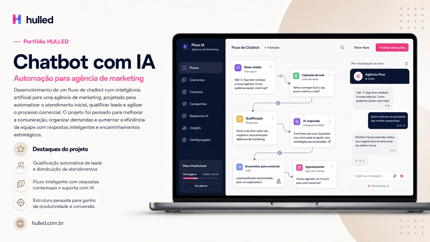 Preview de um fluxo de chatbot com inteligencia artificial em um notebook