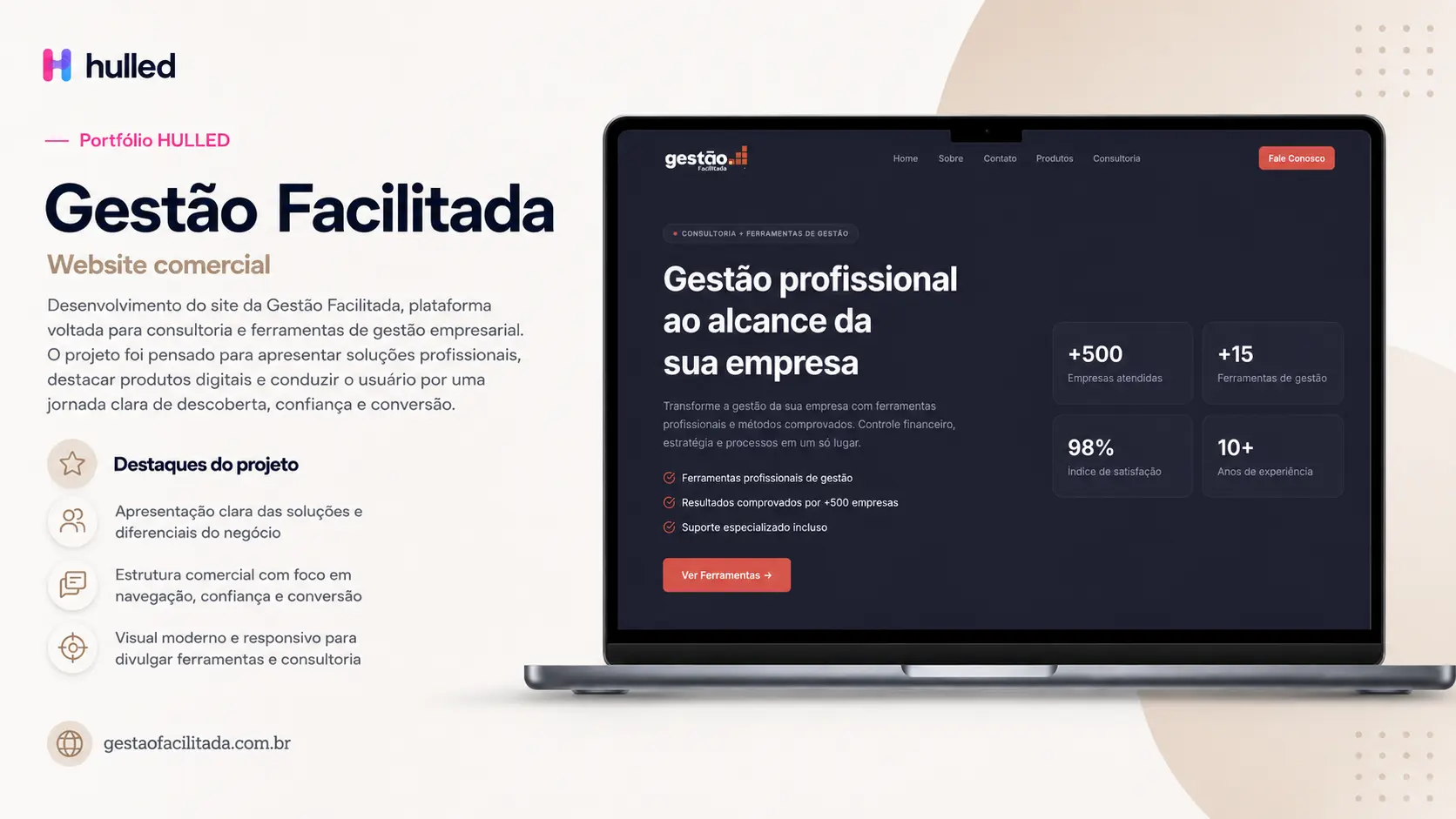 Preview do site comercial da Gestao Facilitada em um notebook