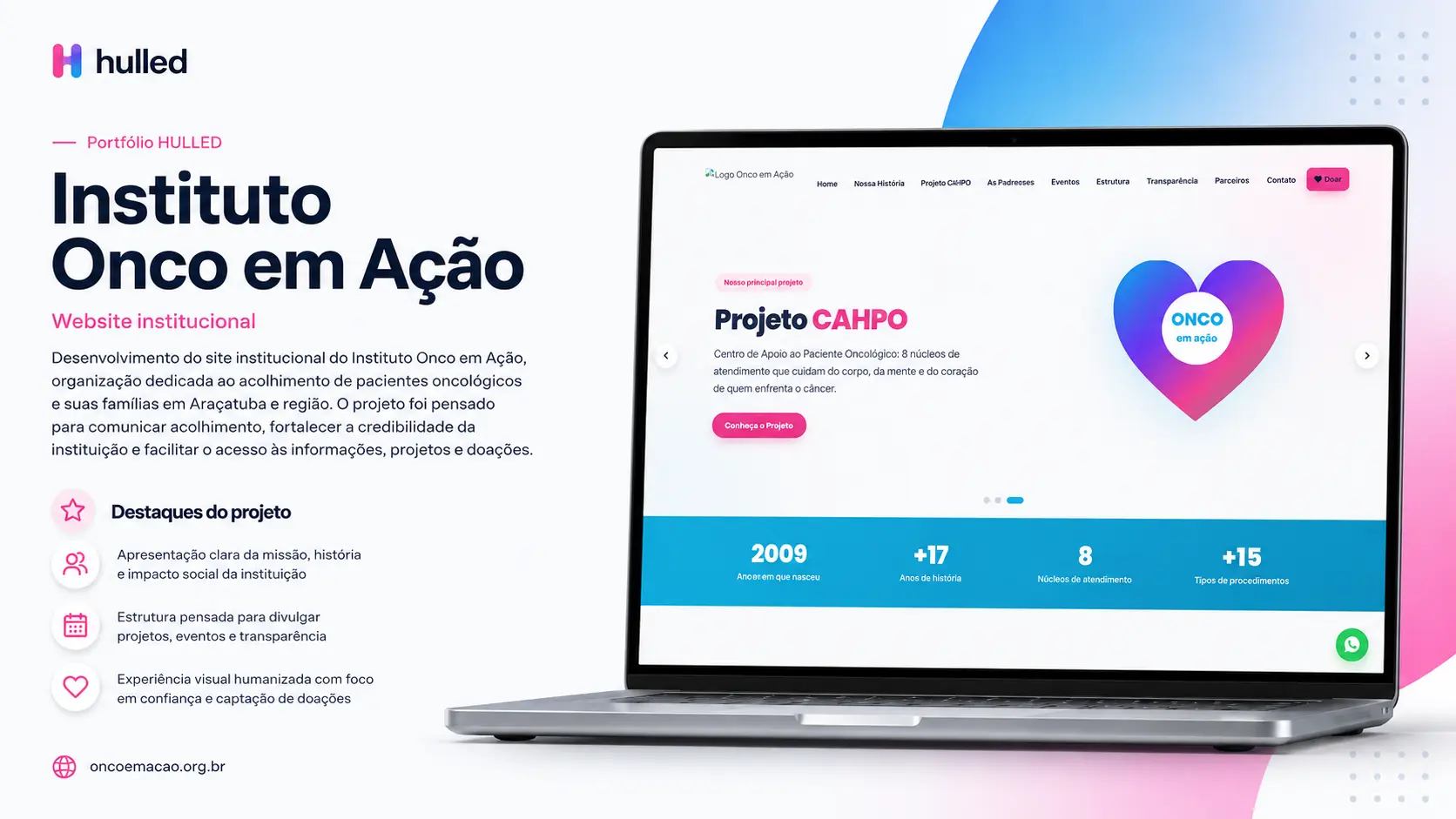 Preview do site do Instituto Onco em Acao em um notebook
